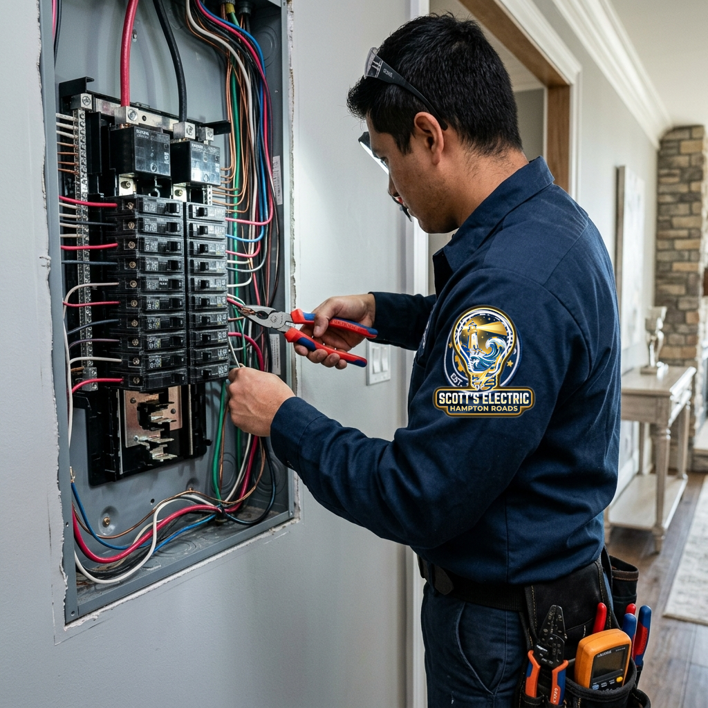 Scott's Electric Master Electrician working on electrical panel box